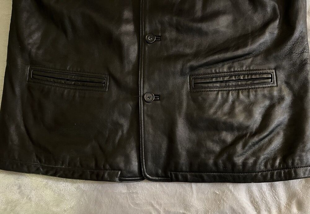 Knightsbridge Men's L Black Leather Jacket Button Front Lined Pockets Mid-Length - Picture 7 of 10